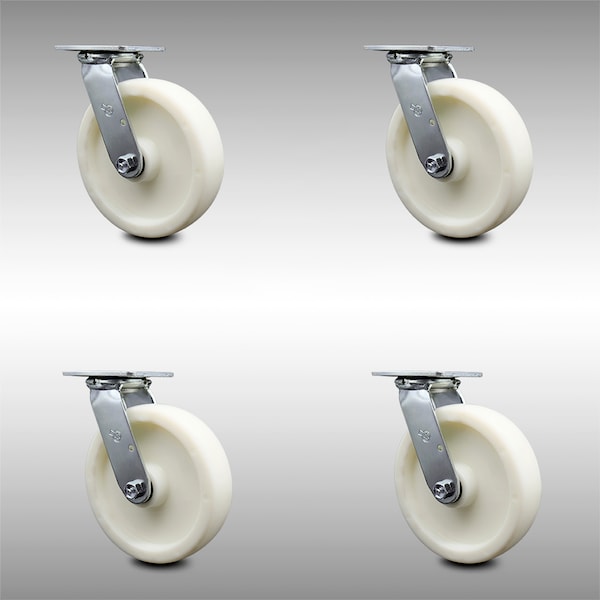 8 Inch Stainless Steel Nylon Swivel Caster Set with Roll Bearing and Swivel Lock